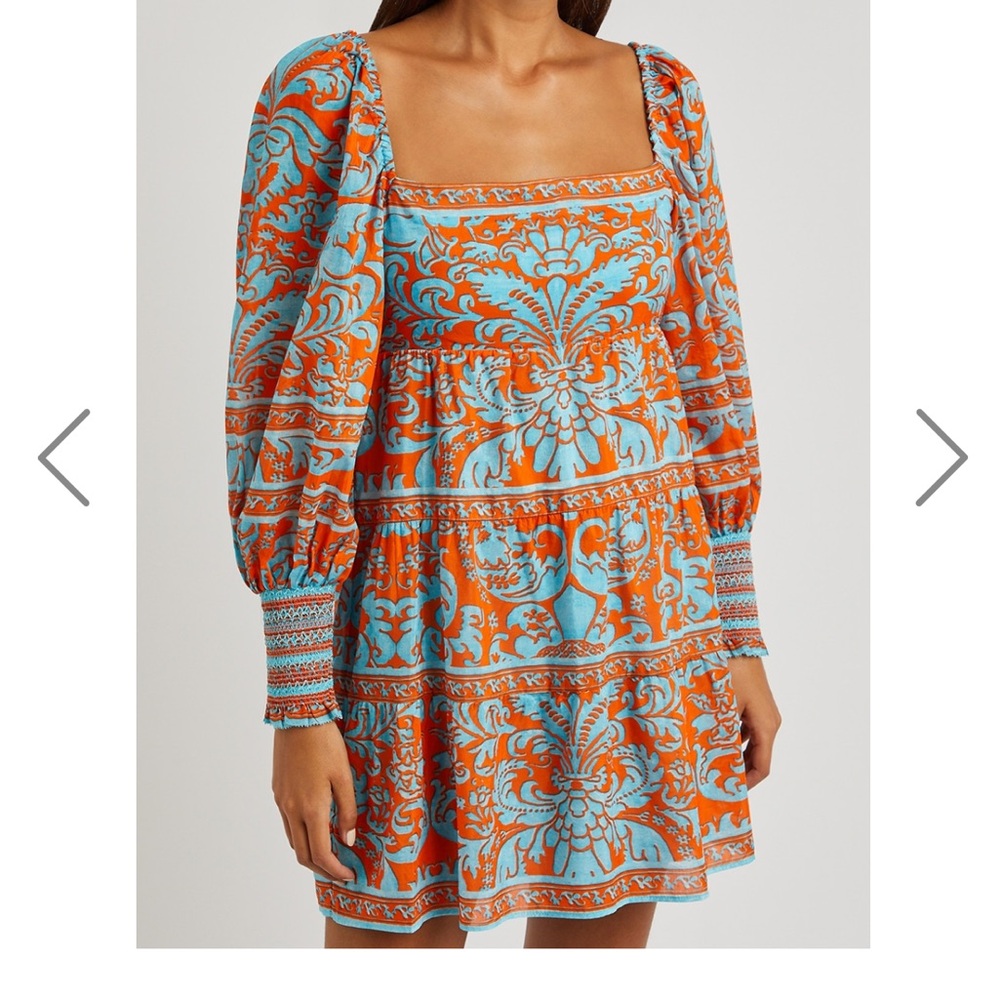 Alice + Olivia Vibrant Orange and Blue Long Sleeve Dress